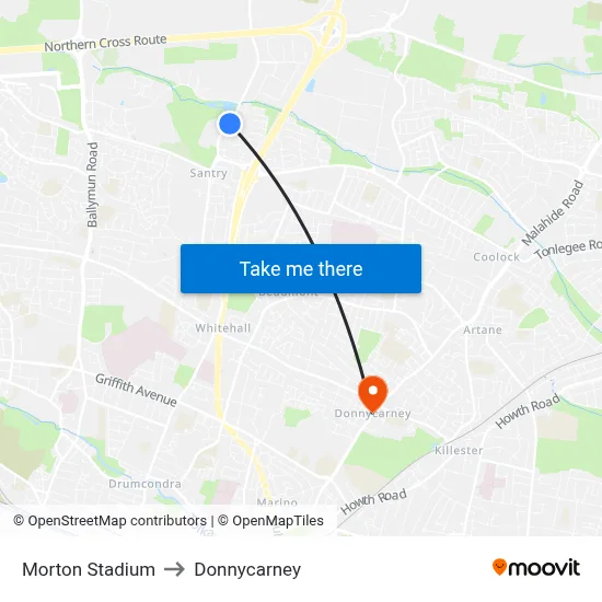 Morton Stadium to Donnycarney map
