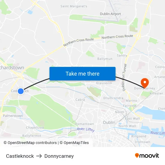 Castleknock to Donnycarney map