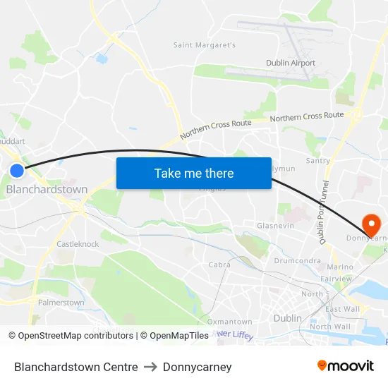 Blanchardstown Centre to Donnycarney map