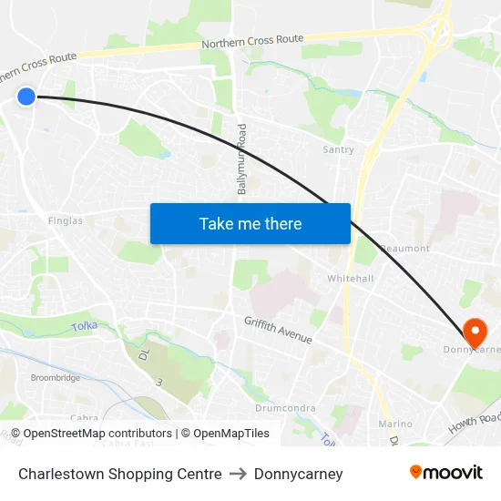 Charlestown Shopping Centre to Donnycarney map