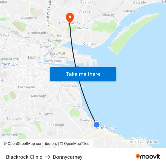 Blackrock Clinic to Donnycarney map