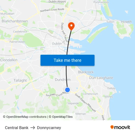 Central Bank to Donnycarney map