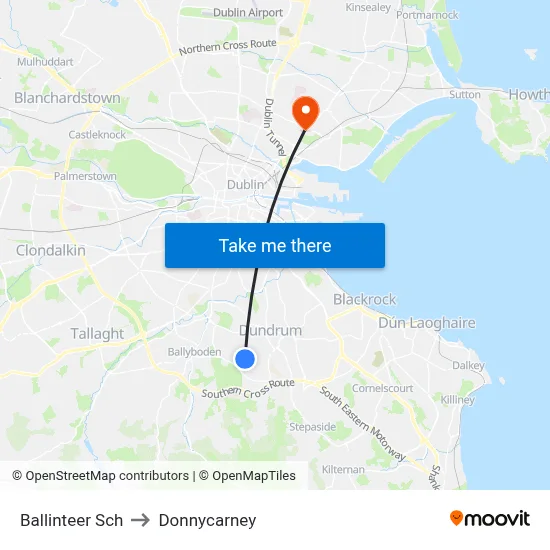 Ballinteer Sch to Donnycarney map