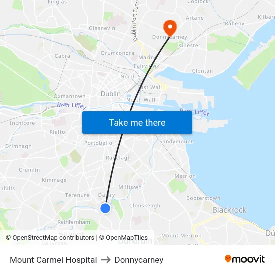 Mount Carmel Hospital to Donnycarney map