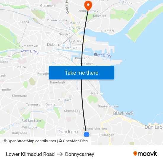 Lower Kilmacud Road to Donnycarney map