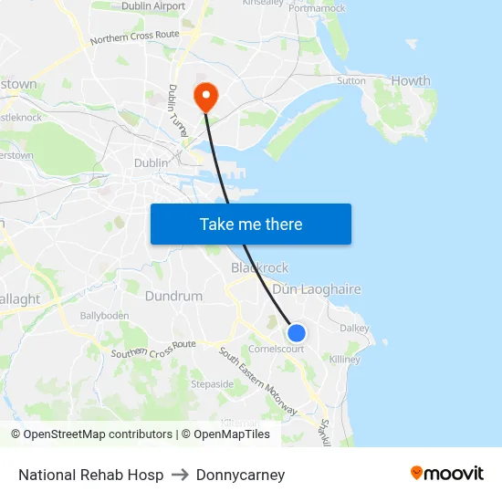 National Rehab Hosp to Donnycarney map