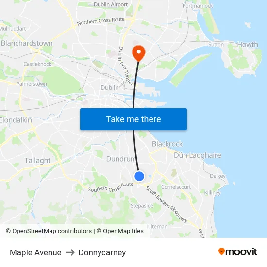 Maple Avenue to Donnycarney map