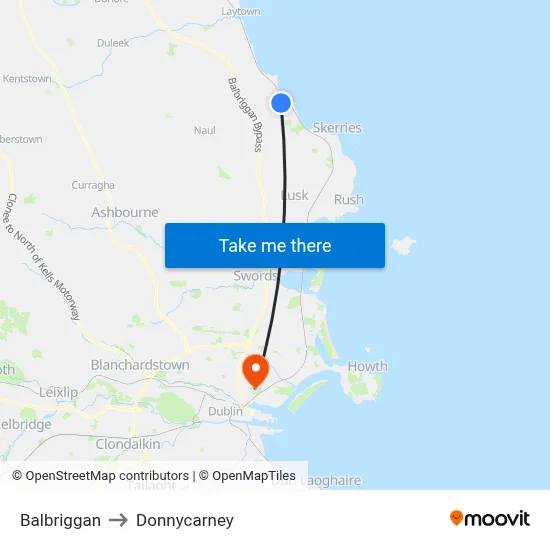 Balbriggan to Donnycarney map