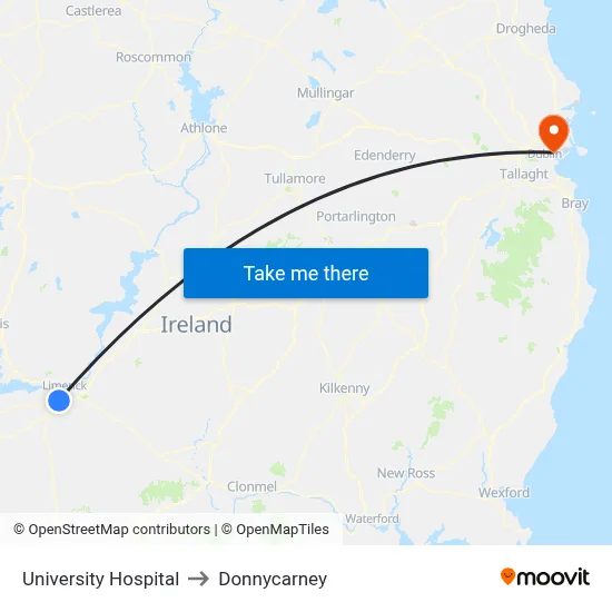 University Hospital to Donnycarney map
