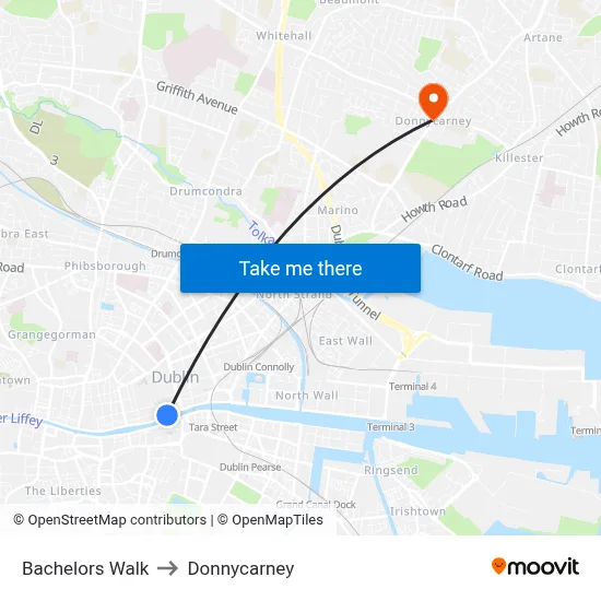Bachelors Walk to Donnycarney map