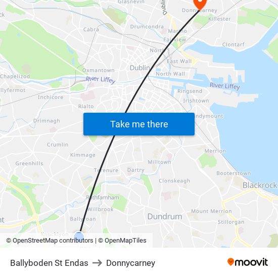 Ballyboden St Endas to Donnycarney map