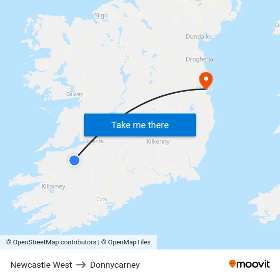 Newcastle West to Donnycarney map