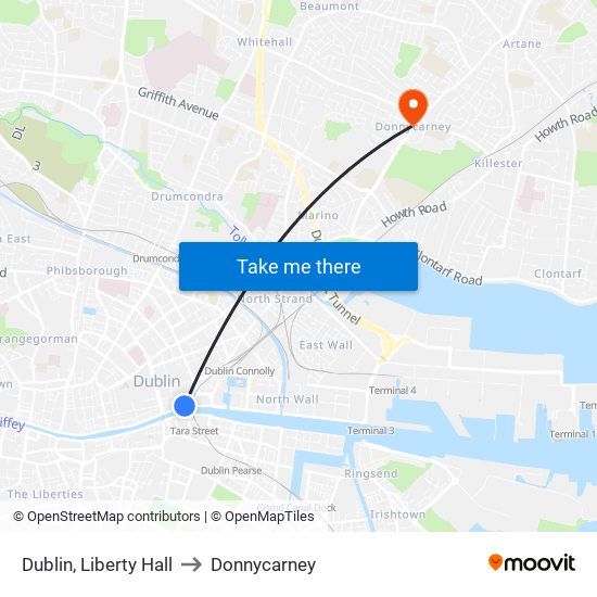 Dublin, Liberty Hall to Donnycarney map