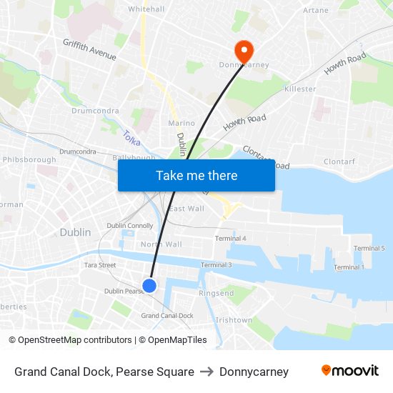 Grand Canal Dock, Pearse Square to Donnycarney map