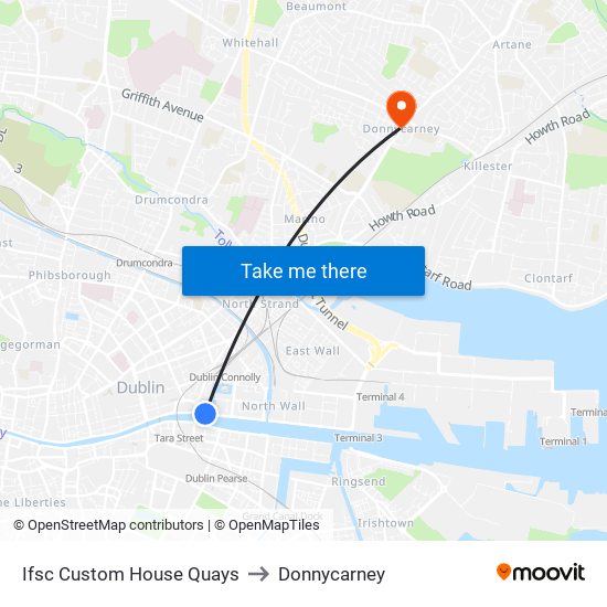 Ifsc Custom House Quays to Donnycarney map