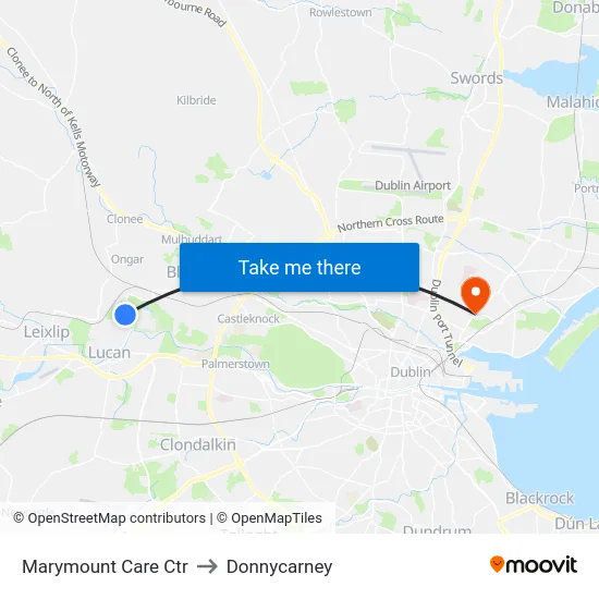 Marymount Care Ctr to Donnycarney map
