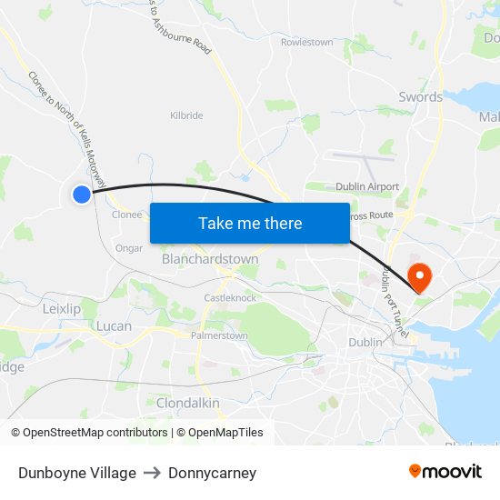 Dunboyne Village to Donnycarney map