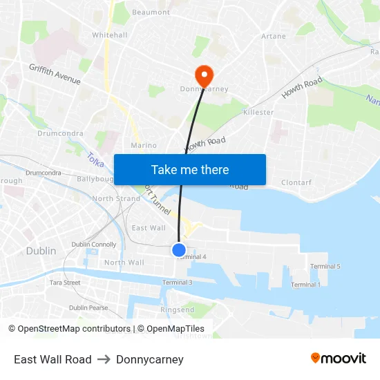 East Wall Road to Donnycarney map