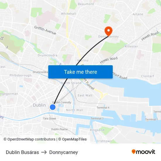 Dublin Busáras to Donnycarney map
