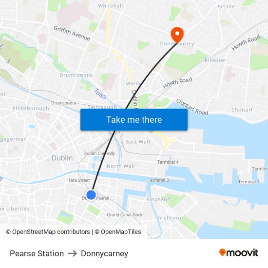 Pearse Station to Donnycarney map