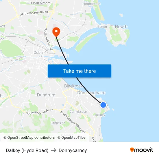 Dalkey (Hyde Road) to Donnycarney map