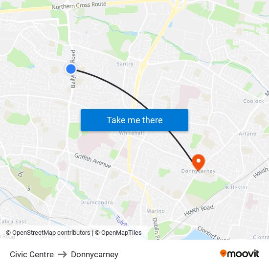 Civic Centre to Donnycarney map