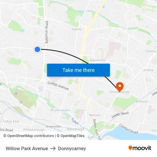 Willow Park Avenue to Donnycarney map