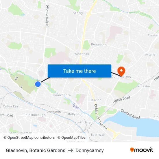 Glasnevin, Botanic Gardens to Donnycarney map