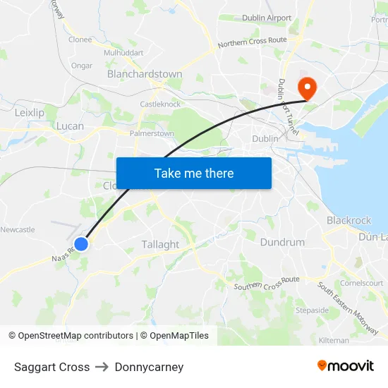 Saggart Cross to Donnycarney map