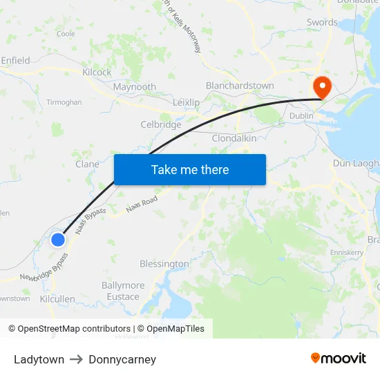 Ladytown to Donnycarney map