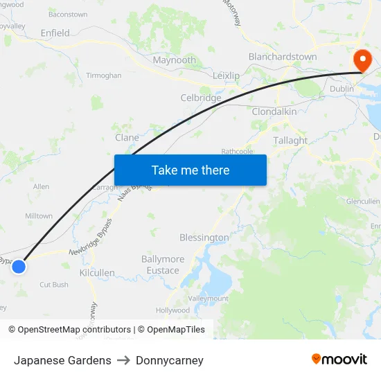 Japanese Gardens to Donnycarney map