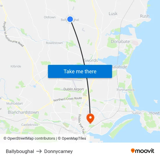 Ballyboughal to Donnycarney map