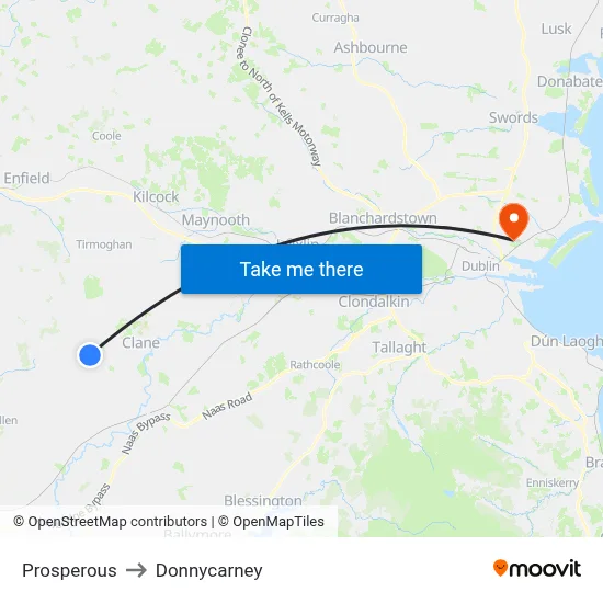 Prosperous to Donnycarney map