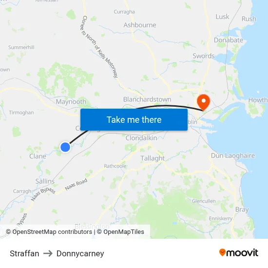 Straffan to Donnycarney map