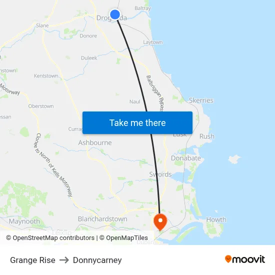Grange Rise to Donnycarney map