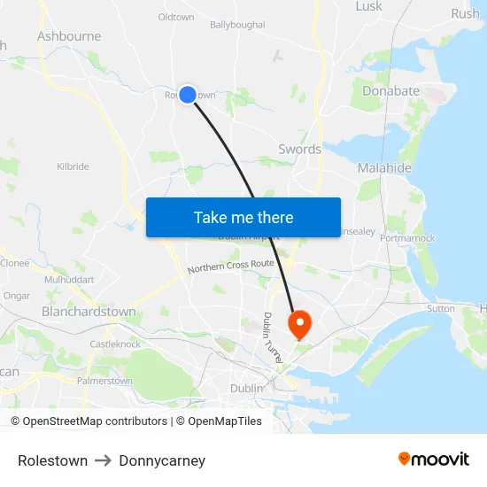 Rolestown to Donnycarney map