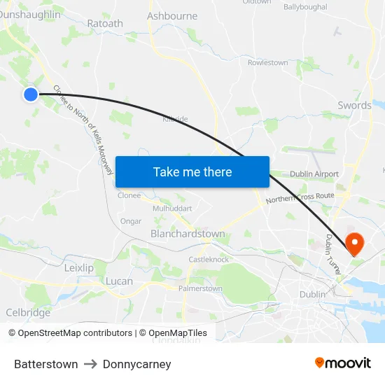 Batterstown to Donnycarney map