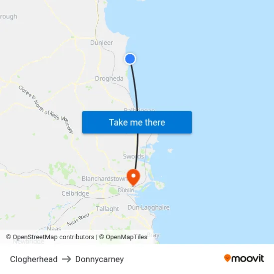 Clogherhead to Donnycarney map