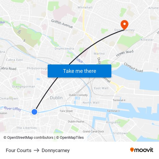 Four Courts to Donnycarney map