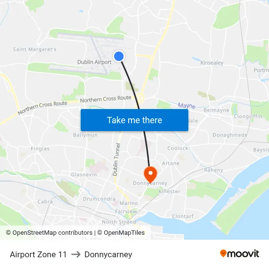 Airport Zone 11 to Donnycarney map