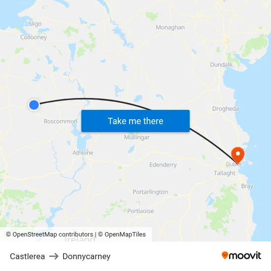 Castlerea to Donnycarney map