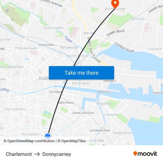 Charlemont to Donnycarney map