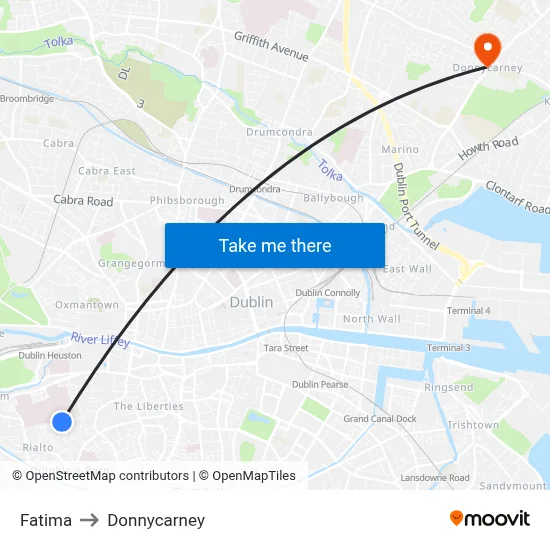 Fatima to Donnycarney map