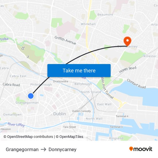 Grangegorman to Donnycarney map