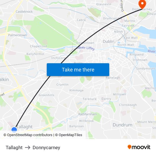 Tallaght to Donnycarney map