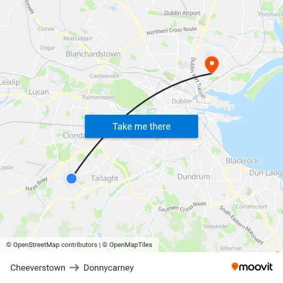 Cheeverstown to Donnycarney map