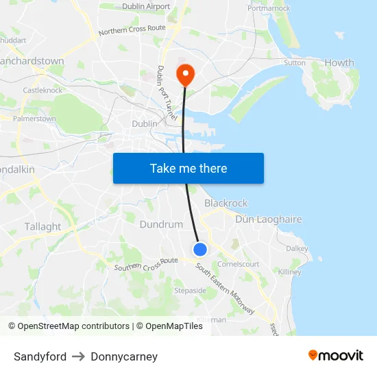 Sandyford to Donnycarney map