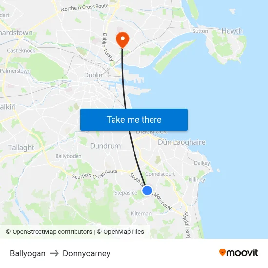 Ballyogan to Donnycarney map