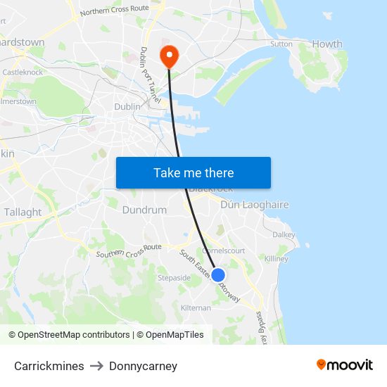 Carrickmines to Donnycarney map