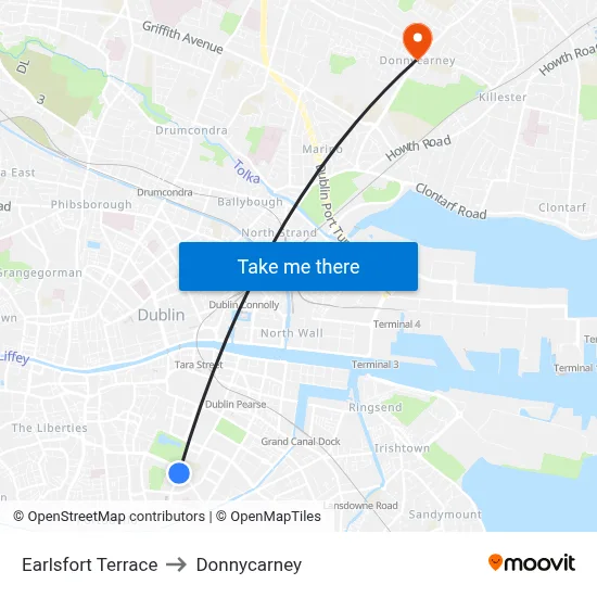 Earlsfort Terrace to Donnycarney map